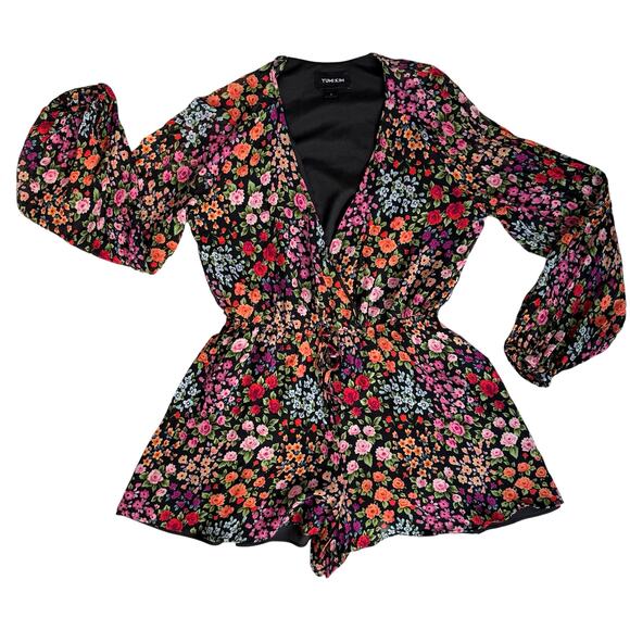 Yumi Kim Floral Print Romper Women's Large Long Balloon Sleeves Flowy Romantic - Picture 13 of 16